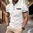 thumbnail image 1 of Mens Patchwork Button-Up Short Sleeve Stand Collar Top Stand Collar Top/Shirt, 1 of 6