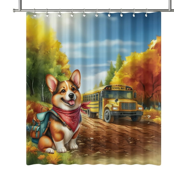 Goodbye Summer Corgi Hello Fall Time for School Shower Curtain Welsh Corgi Dog Lover Gifts Idea Waterproof Bathroom Bathtub Curtain - 02014