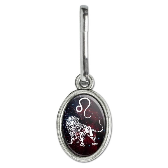 Leo Lion Zodiac Sign Horoscope in Space Antiqued Oval Charm Clothes Purse Suitcase Backpack Zipper Pull Aid