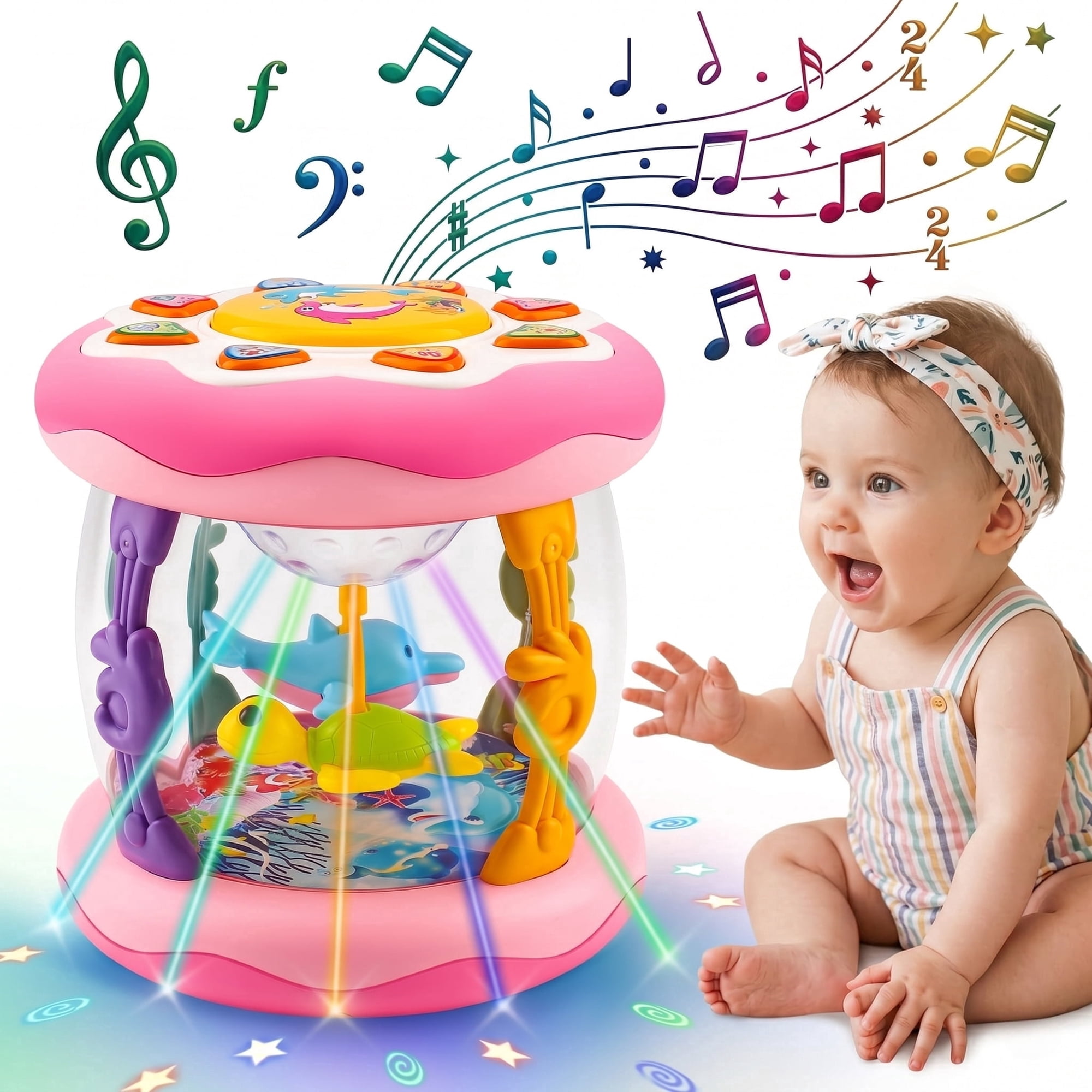 WIDELAND Baby Girl Toys for 0-6 Months, Newborn Aquarium Ocean Rotating Projector Music Light Up Toy Tummy Time Infant Toys, 6-12 Month Girls 1 Year Old Baby Birthday Shower Gifts