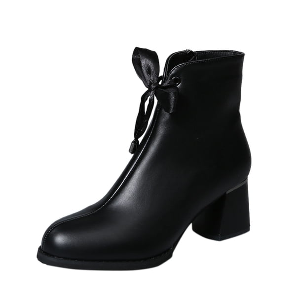 NECHOLOGY Botas Mujer Adulto Femenino Zapatos Botines para mujer Botines de mujer de otoño e invierno Color sólido Decoración de de simple Tacón cuadrado cómodo Cremallera lateral (Black, 7)