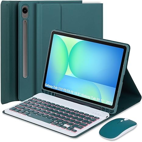 7-Color Backlit Keyboard Case with S Pen Holder, Green, Samsung Tab S9/S10 Series