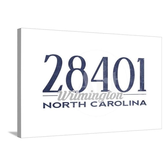 Wilmington, North Carolina 28401 Zip Code Blue, Stretched Canvas Wall Art by Lantern Press Sold by ArtCom