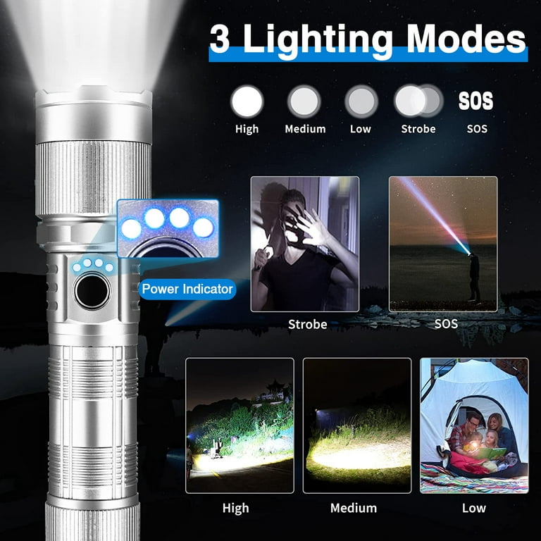 Lampe Torche LED Lot de 2 Pcs 3000 Lumens Étanche IPX6 5 Modes
