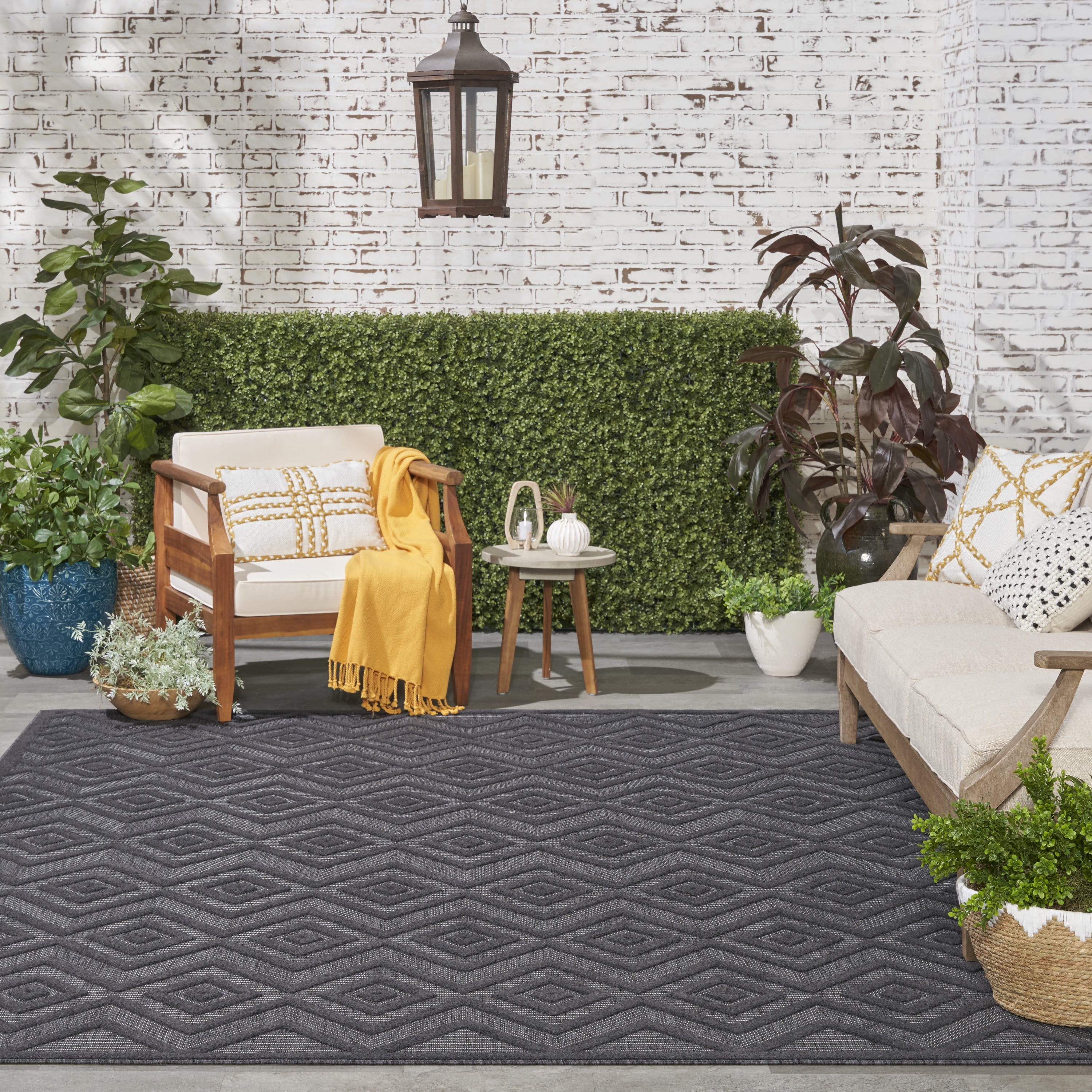 Nourison Versatile Indoor/Outdoor Charcoal/Black 9' x 12' Area Rug, (9x12)