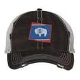 thumbnail image 5 of Wyoming Flag Hat - Distressed State Design - Vintage Cowboy State Trucker Strapback Cap (NavyBlue), 5 of 8
