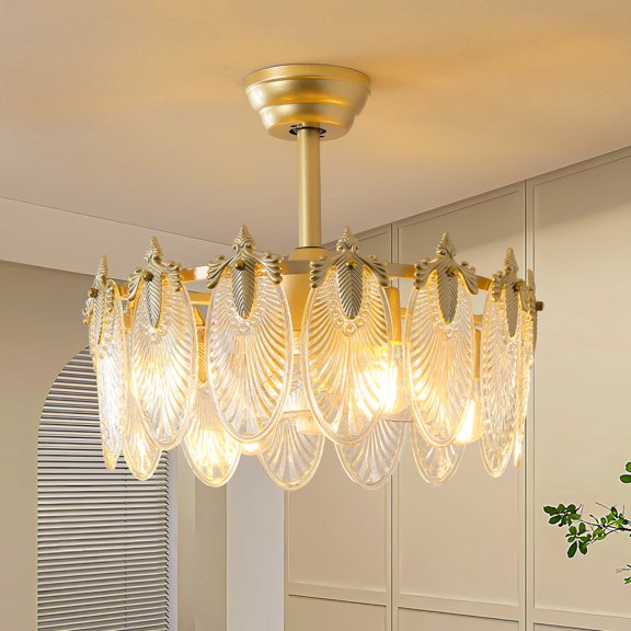 20"Indoor Crystal Fandelier Ceiling Fan with Light Chandelier Fan Glass Semi Flush Mount Remote Control 6 Speeds for Girl's Bedroom Living Room Kitchen Island