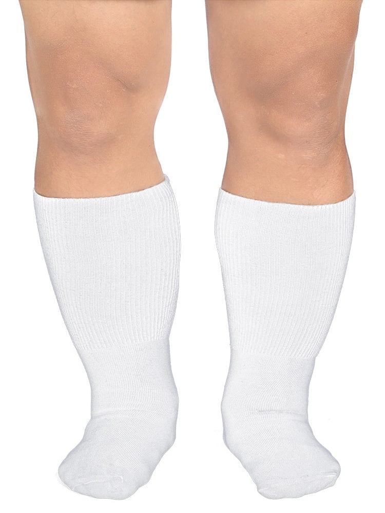 Extra Wide Dress Socks Color White, Size Medium