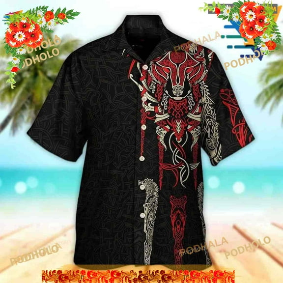 Viking Fenrir Wolf Head Norse Celtic Hawaiian Shirt