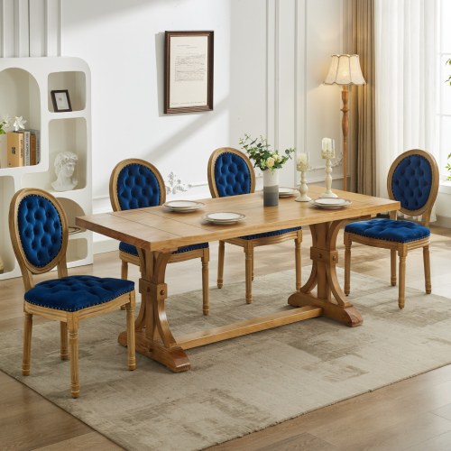 GAKMCIL French Vintage Velvet Dining Chairs (Set of 2), Comfy Button Tufted Dining Chairs with Nailhead Trims and Solid Wood Legs, Weight Capacity 350lb for Dining Room, Kitchen and Café (Blue)
