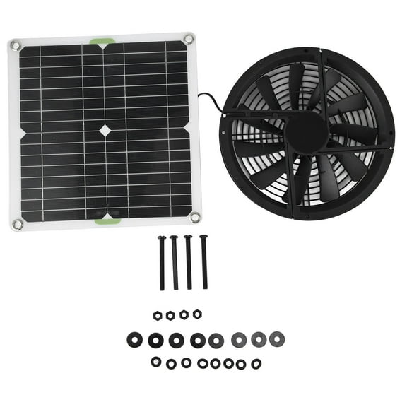 Solar Panel Fan Kit 10in 100W Waterproof Round Ventilation Case Exhaust for Chicken Coop Greenhouse Shed