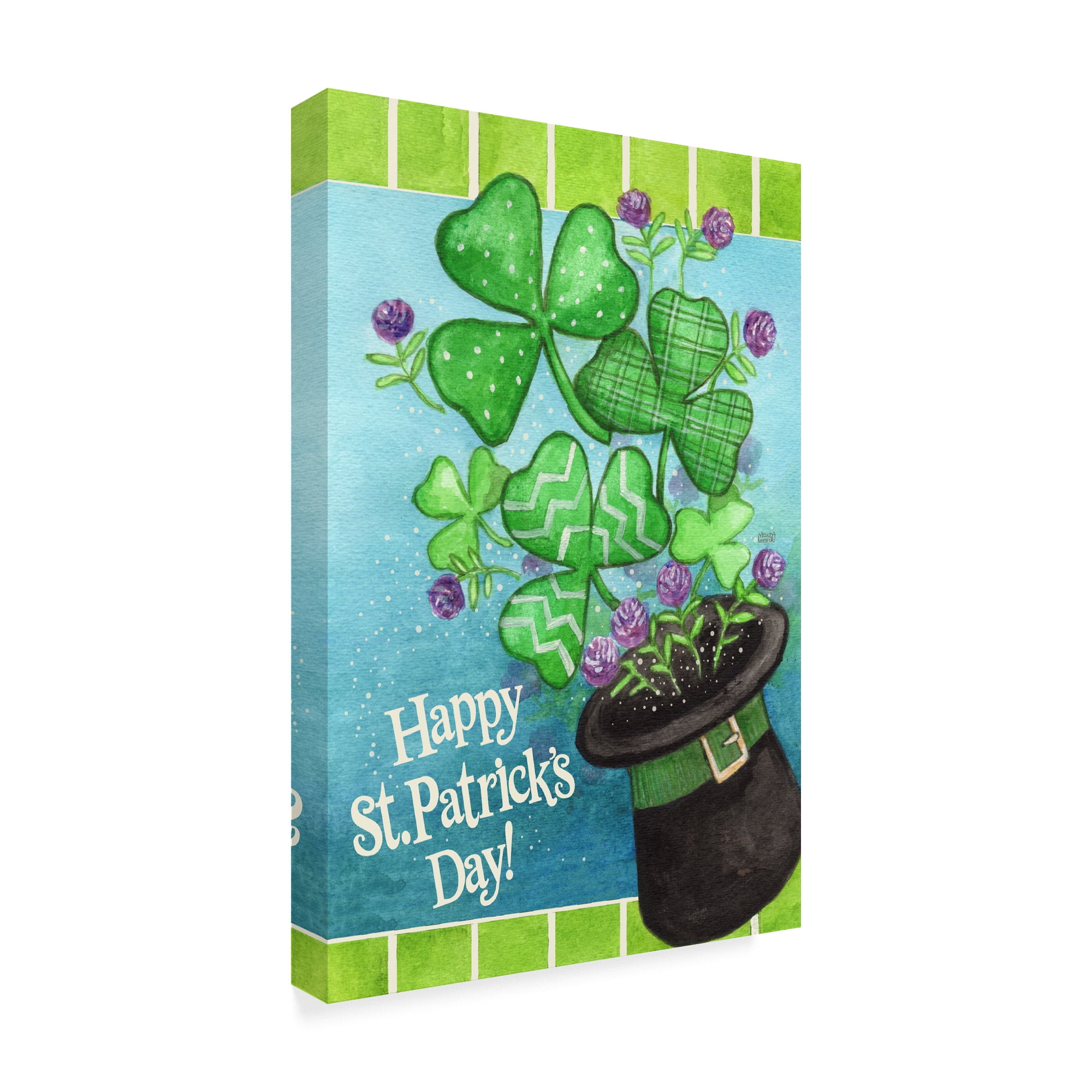 Trademark Fine Art 'Happy St Patrick Hat Clover' Canvas Art by Melinda Hipsher