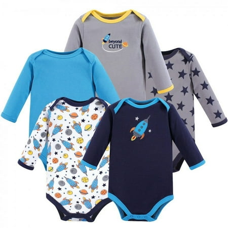 UPC: 0660168382426 | Luvable Friends Baby Boy Cotton Long-Sleeve Bodysuits 5pk  Rocket  0-3 Months