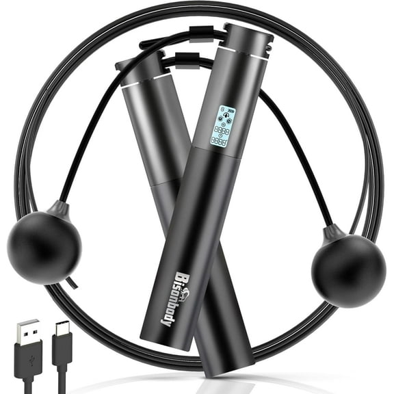 Bisonbody Smart Jump Rope Fitness Skipping Rope with App â 2 Function Modes â Classic 3m Rope & Ropeless Shortballs â Bluetooth Skipping Rope with Fitdays  App for Seamless Progress Tracking