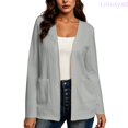 thumbnail image 2 of Lixiuxyad Women Long Sleeve Open Front Cardigan Knit Button Up Cardigan with Pockets Fall Outfits,Gray, 2 of 6