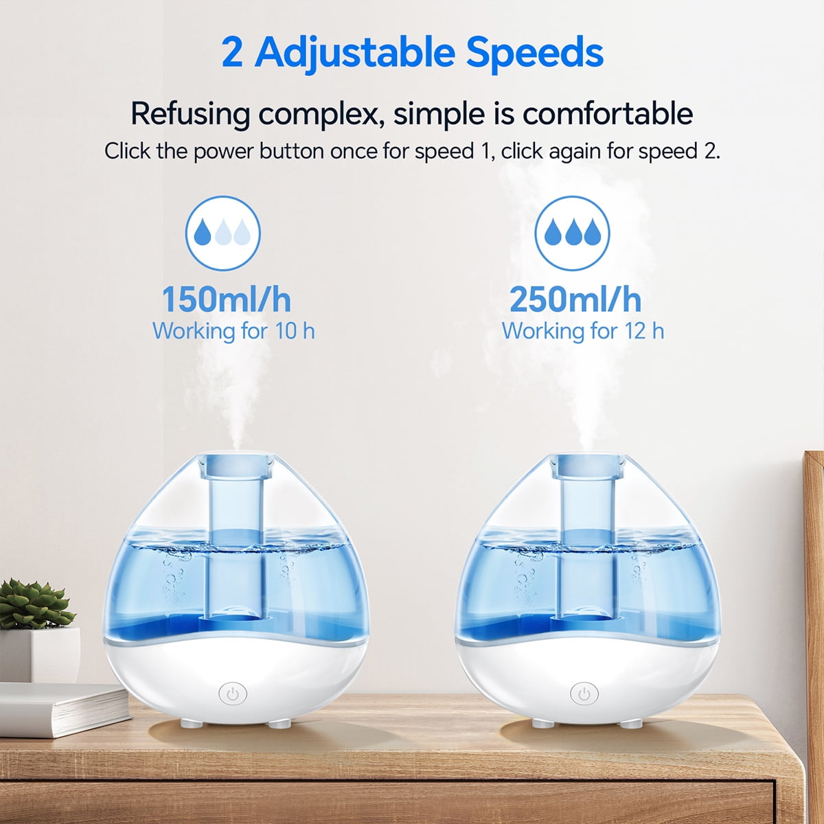 RAPOBRIX 1.5L Ultrasonic Cool Mist Humidifier - Filter-Free Quiet for Baby/Room (White)