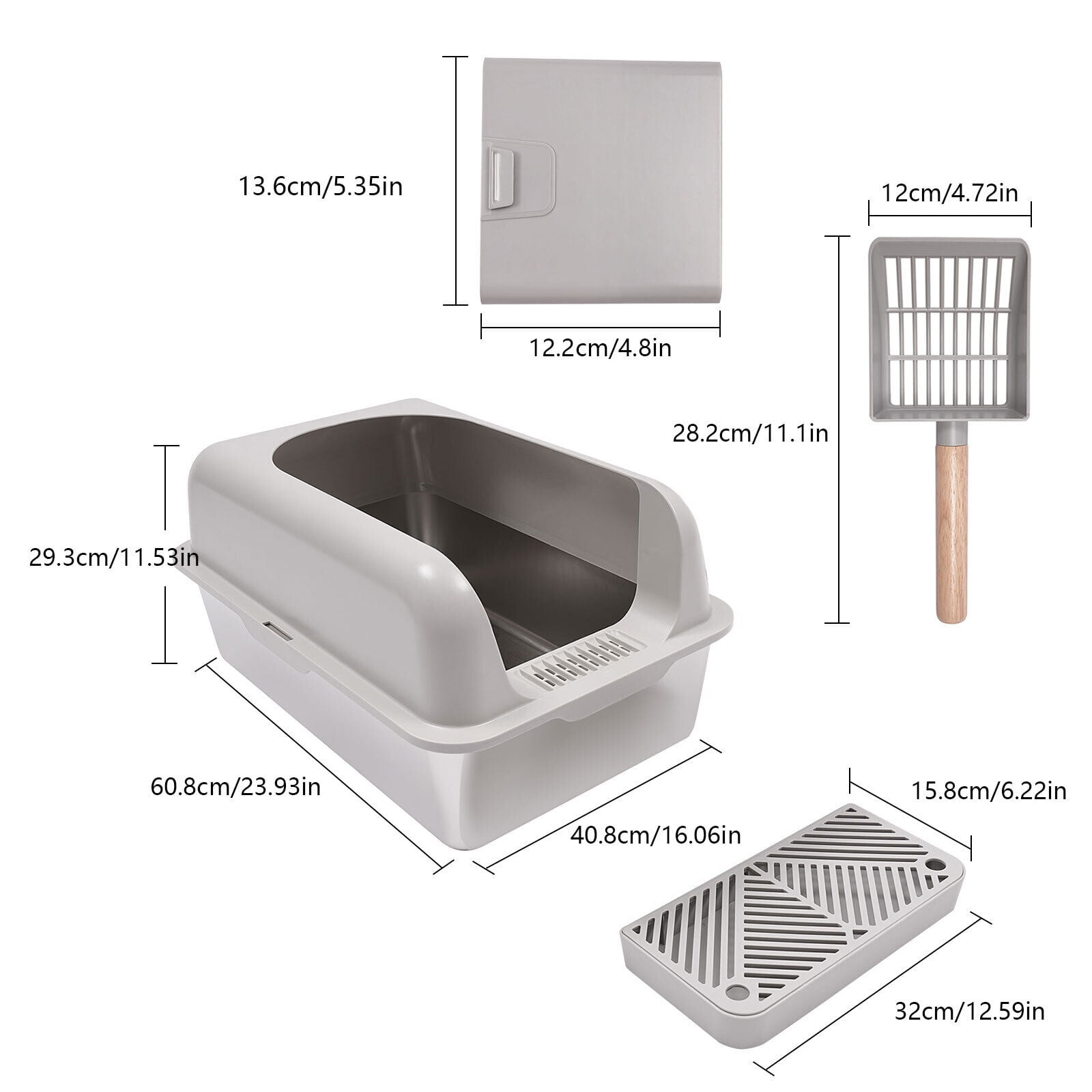 20L Stainless Steel Cat Litter Box Large Litter Box with Guardrial Scoop