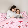 thumbnail image 4 of jejeloiu Pink Bowknot Ribbon Twin Comforter Sets,Cute Strawberry Bedding Set Girls Reversible 2pcs, 4 of 7