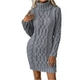 thumbnail image 2 of Women's Sweater Dress Knit Dress Long Sleeve Turtleneck Solid Color Cable Knit Casual Winter Dress for Holiday,Gray,M, 2 of 7