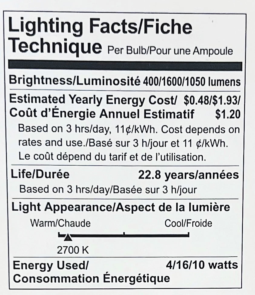 (case of 3) GE 73376 LED A21 3-way Light Bulb, 2700K warm white, using 4/16/10 watts, emitting 400/1600/1050 lumens, medium base