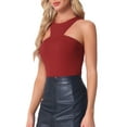 thumbnail image 4 of Allegra K Sleeveless Sexy Bodysuit for Women's Asymmetrical Halter Neck Tank Top S Burgundy, 4 of 6