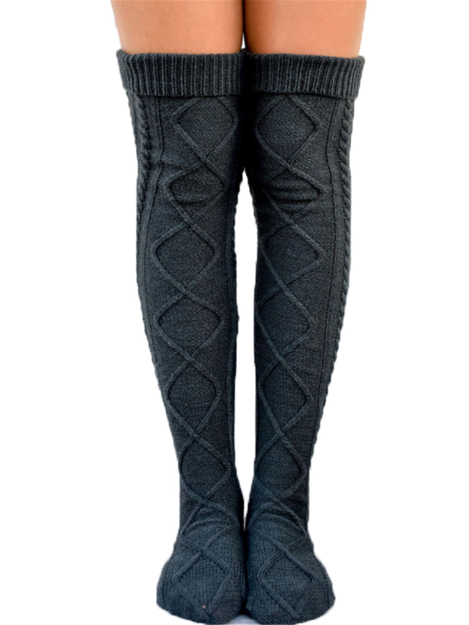 Women Solid Skinny Fluffy Wool Cashmere Thigh Stocking Boot Over Knee-High Socks