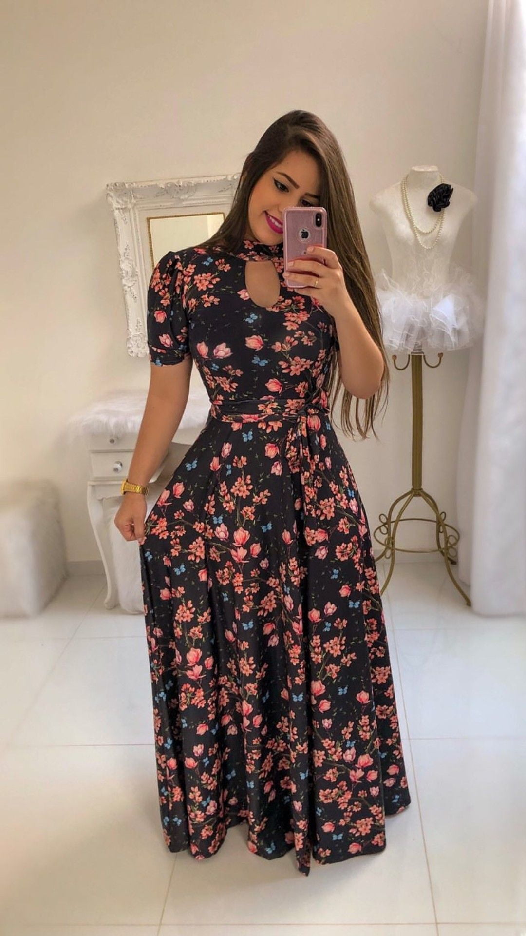 Women Fashion Print One Piece Dress Hanging Neck Waistband Long Sleeve Short Sleeve Long Skirt Home Party Evening Party Outdoors Walmart Com