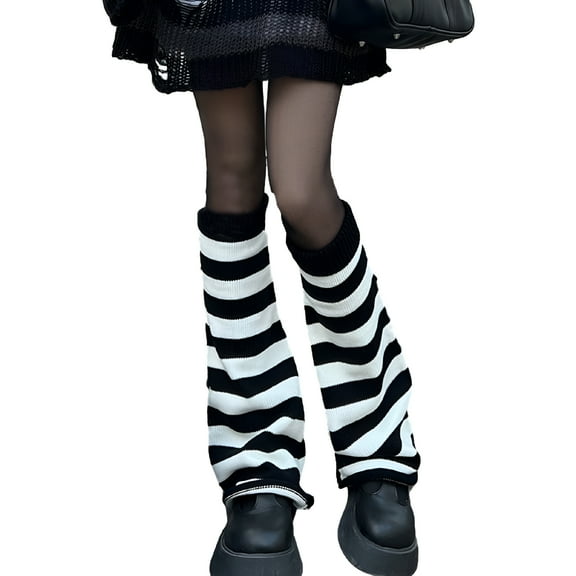 TELOLY Women's Leg Warmers Fashion Knit Leg Warmers Long Leg Socks Cute Fashion - Black and White Stripe