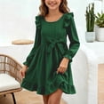 thumbnail image 3 of Auroural Girls Long Sleeve Dresses with Ruffle Hem Dresses Girl'S Solid Color Round Neck Lacework Long-Sleeve Dress Princess Dress Kids, 3 of 8