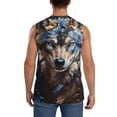 thumbnail image 4 of Lsque Vintage Blue Floral Wolf Print Men's Cotton Blend Sleeveless Muscle Shirts (S-3XL)- Moisture Wicking, Odor Protection, UPF 30+,X-Large, 4 of 8