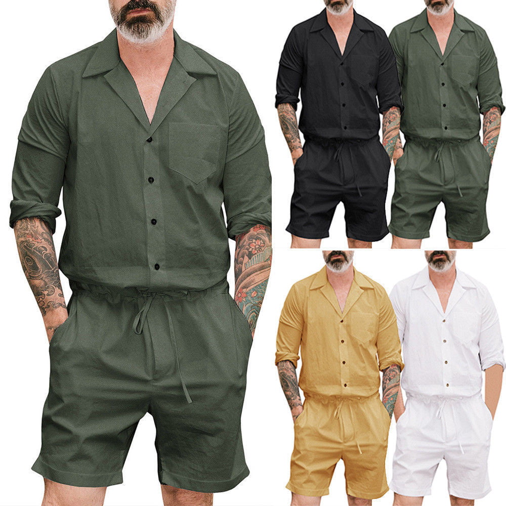 Mens Romper Street Casual Cargo Pants Jumpsuit Overall One Piece Loose Playsuit 