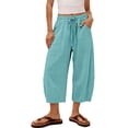thumbnail image 2 of XIAONU Solid Cropped Wide Leg Pants for Women Drawstring Waist Side Pockets Loose Trousers, 2 of 7