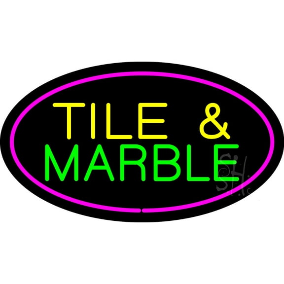 Tile and Marble Oval Purple LED Neon Sign 13 x 24 - inches Black Square Cut Acrylic Backing, with Dimmer - Premium built indoor Sign for Storefront, Store interior, Exhibition, Decor.