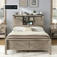 thumbnail image 6 of PLAUIN 44" H farmhouse Full Bed Frame, Rustic Wood Platform with Bookcase Headboard, Grey, 6 of 9
