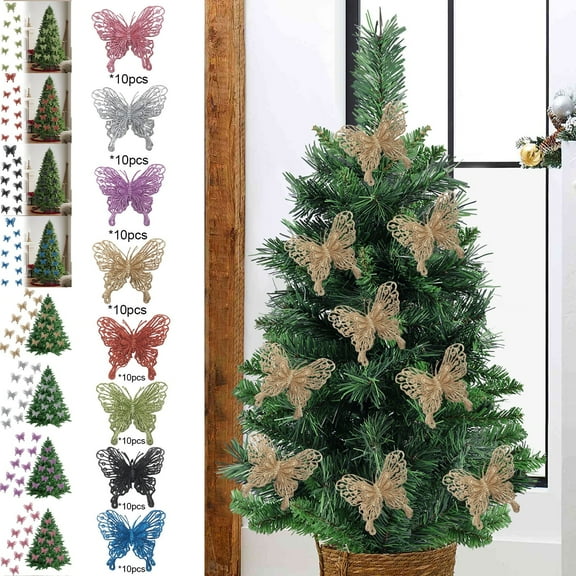 MORESEC XUld Home 10-Pack Sparkling Butterfly Ornaments for Christmas Tree Garland Wedding Decor 13x11.5cm Birthday Gifts