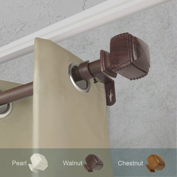 Domovina Aris 1" Faux Wood Curtain Rod-Color:Dark Walnut,Size:120-170"