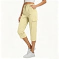 thumbnail image 6 of Bloomae Women's Cargo Capris Lightweight Quick Dry Hiking Travel Capris Summer Casual Drawstring Elastic High Waist Cropped Pants with Multi-Pockets, 6 of 9