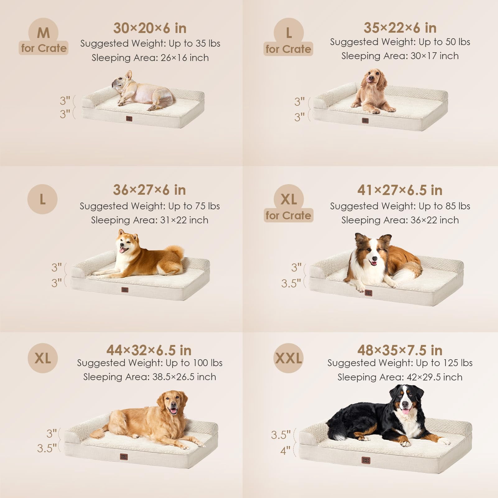 Orthopedic Dog Bed, Memory Foam, Washable Removable Cover, Waterproof, Beige, 30.0"L x 20.0"W x 6"Th