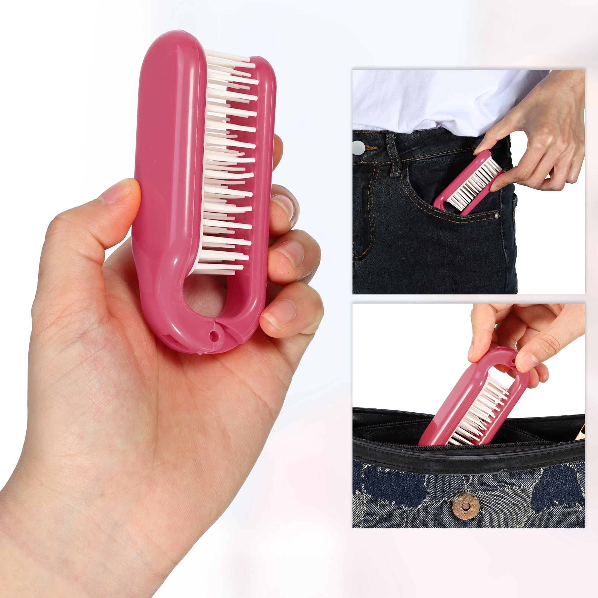 Unique Bargains 1Pc Women's Foldable Hair Brush for Curly Straight Thin Dry Wet Hair Red