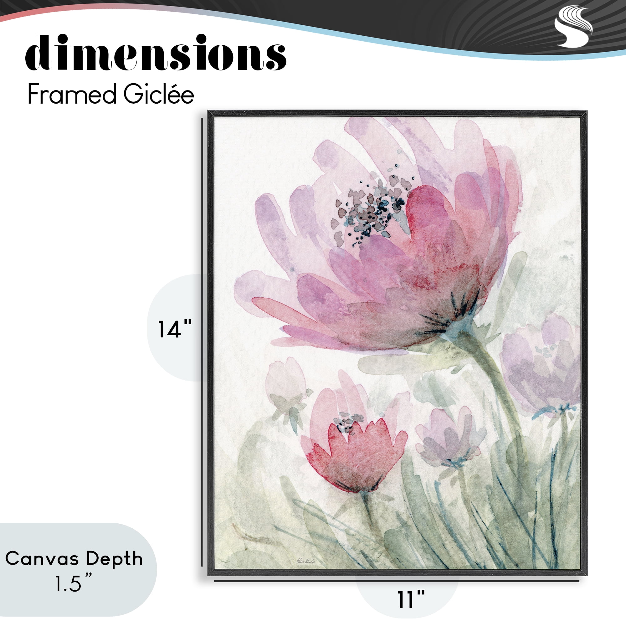 Stupell Industries Pink Flower Blossoms Black Framed Giclee Art, design by Patti Bishop