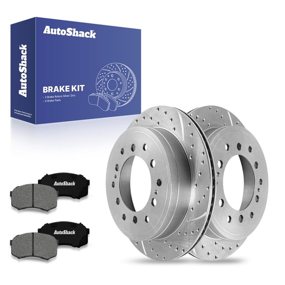 AutoShack 12.28" (312 mm) Rear Vented Drilled Slotted Brake Rotor Coated Premium Ceramic Brake Pad | Replacement for 2010-2024 Toyota 4Runner | Silver Zinc Coated | 6-PC Brake Kit | SilverShield Pro