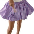thumbnail image 2 of Falda Acampanada con Cintura Elástica y Rayas para Mujer, Minifalda Abullonada, Color Rosa M, 2 of 9