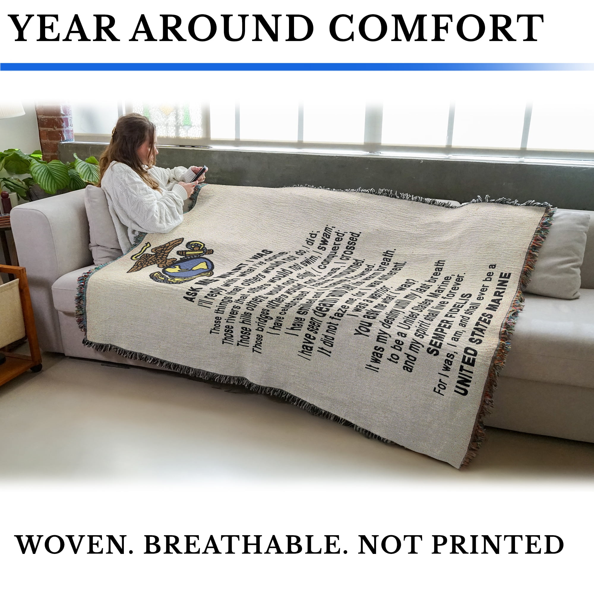 Pure Country Weavers Marine Poem Blanket Tapestry Throw Woven from Cotton - Made in The USA (72x54)