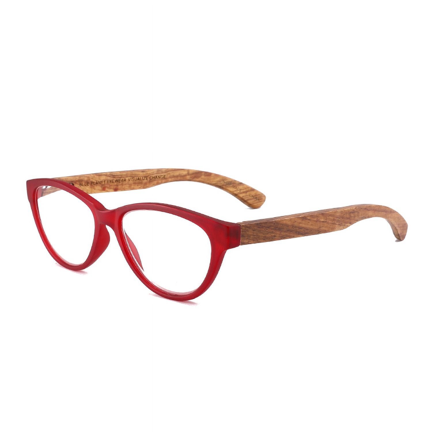 EYEGEMS  Blue Light Blocking Computer Reading Glasses Eco Friendly Sustainable +2.50 Walnut Wood Red 3461
