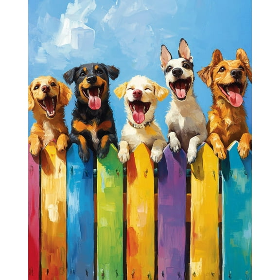 Paint by Numbers Kit for Adults - Dog on the Fence (2) - Beginners Acrylic Adult Paint by Number Kits on Canvas Digital Oil Number Painting Kits for Home Decor Gift 16"x20" -