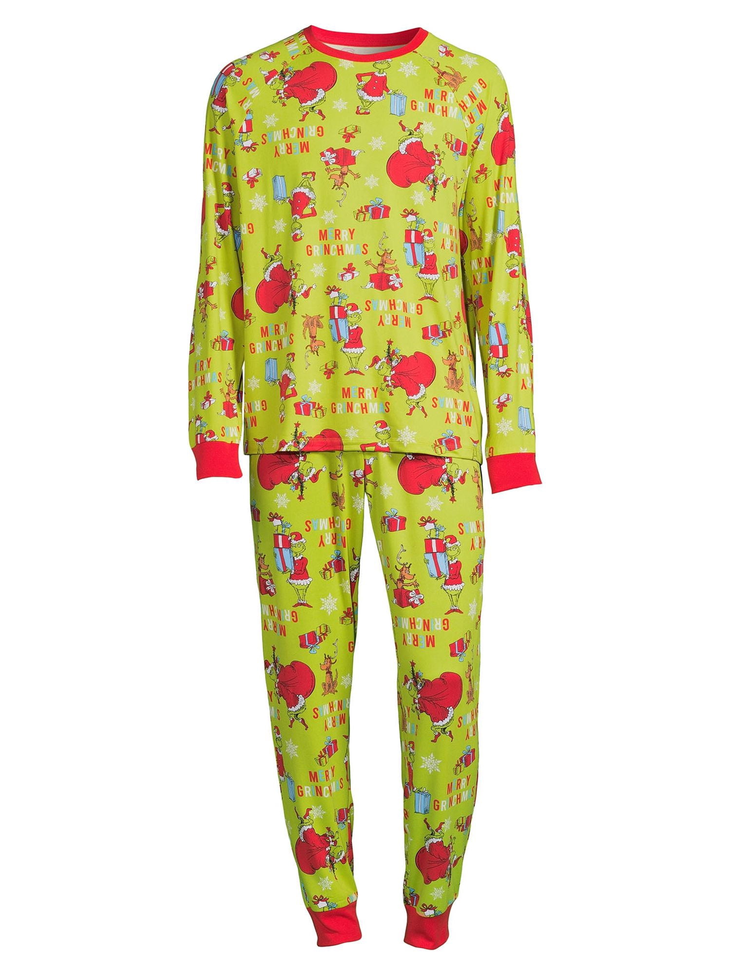 Dr. Seuss Grinch Matching Family Sleepwear Men's Long Sleeve Top and Pants, 2-Piece Pajama Set