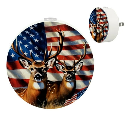

Night Lights Plug Into Wall [2 Pack] Night Light for Kids LED Nightlight with Dusk to Dawn Sensor for Bathroom Decor Children Room Retro American Flag Deer