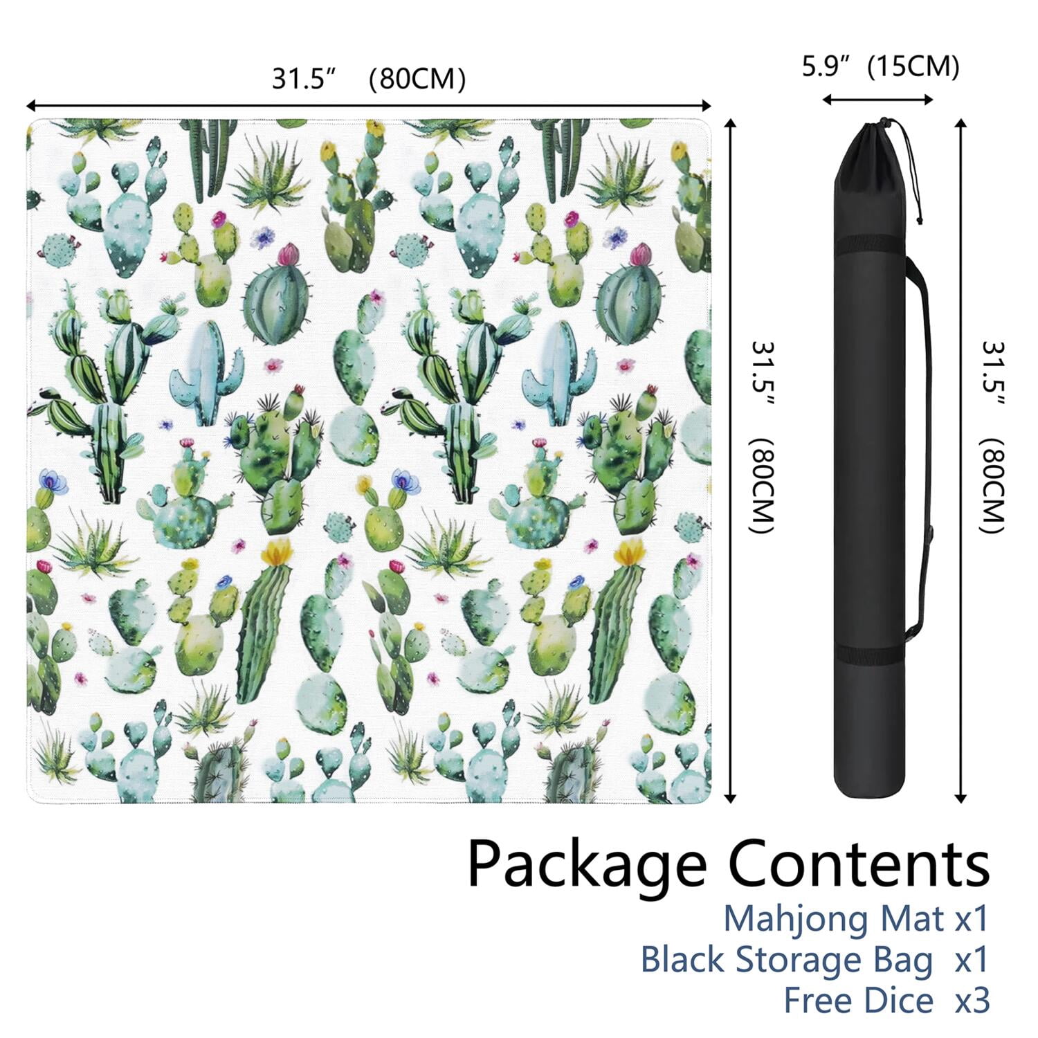 Square Plants Mahjong Mat 31.5 Inches Constructed from Durable Rubber with Anti-Slip Properties and Noise Dampening Technology for Multi-Functional Table Top