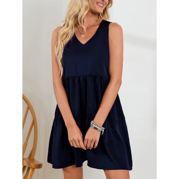 LELINTA Women Plus Size Summer Tunic Dress V Neck Casual Loose Flowy Swing Shift Dresses, Black/ Green/ Navy Blue/ Wine Red/ Caramel, S-2XL