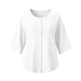 thumbnail image 5 of Turilly Women's Casual Cotton Linen 3/4 Sleeve Button Up T-Shirts Solid Color Loose Fit Open Front Top with Pockets, 5 of 6